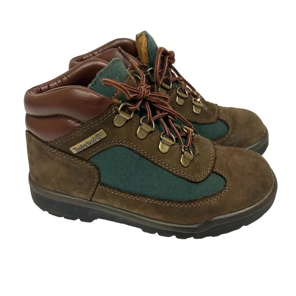 Timberland Youth Field Boot Sz 1 Brown Green Outdoor Waterproof Hiking Shoes